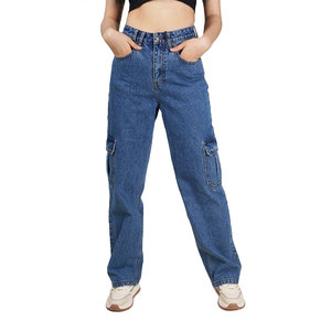 Pantalon en jean ample sur mesure pour femme, coupe longue, style streetwear décontracté, délavé clair, idéal pour l'été - Product Image 1