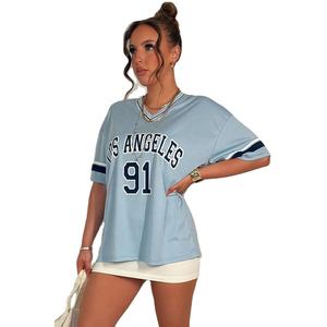 Camisetas impresas personalizadas de alta calidad para mujer, ropa deportiva informal para mujer, camiseta de fútbol ligera y transpirable de gran tamaño con cuello en V - Product Image 5