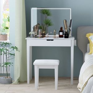Set Toeletta Illuminata con 1 Cassetto Portaoggetti, Tavolo da Trucco e Specchio per Camera da Letto, Tavolo da Toeletta per Cosmetici - Product Image 4