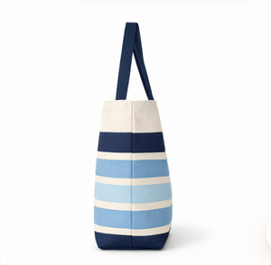 Grand sac fourre-tout en toile personnalisé, rayé bleu et blanc, avec poignée épaule, réutilisable, pour la plage et l'usage quotidien - Product Image 2