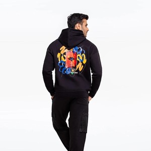 Sudadera con Capucha Negra para Hombre con Estampado de Letras en la Parte Delantera, Corte Regular, Estilo Casual para Otoño, Tejido de Punto 100% Algodón - Product Image 2