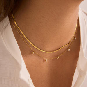 Collar de Acero Inoxidable Chapado en Oro de 18K, Cadena de Serpiente con Zirconia, Collar de Doble Capa - Product Image 6
