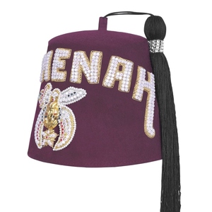 Handcrafted Shriners Burgundy Waterproof 100% Wool Casual Fez <b>Hat</b> Double Row 3D Embroidery Rhinestone Letters Adjustable - Product Image 3