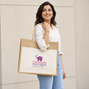 Sac fourre-tout en toile de jute PP naturel 45,5x35,5x15 cm avec poignées en ruban de coton, logo personnalisé, cadeaux d'entreprise, commandes en gros - Product Image 2