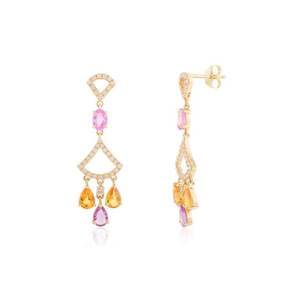 18K Gold Multi Sapphire and Diamond Chandelier Earrings - Product Image 2