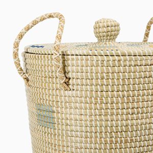 Handwoven Seagrass Storage Basket <b>Bin</b> Tall Cylinder With Lid Natural Handmade Eco Friendly Sustainable Wholesale Bulk Supplier - Product Image 3
