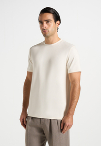 T-shirt en jersey de coton blanc à manches courtes et col rond pour homme, coupe classique, couleur unie, design simple - Product Image 5