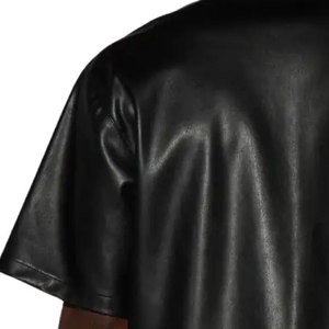 Chemises pour hommes en cuir véritable noir, style élégant, personnalisables OEM, respirantes, anti-plis, écologiques, de haute qualité, légères et satinées - Product Image 4