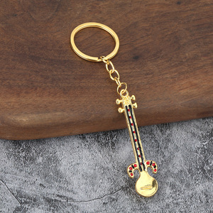 Llavero de <span class=keywords><strong>sitar</strong></span> esmaltado en tono dorado, de aleación de zinc, instrumento de cuerda indio, para regalo o recuerdo de Diwali - Product Image 3