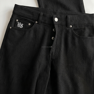 Jeans Flare Pants Embroidery Back Belt Pockets Vintage Winter Streetwear Solid High OZ Fabric Washed Pre-Shrink - Product Image 4