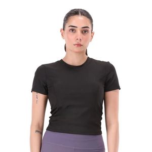 Camiseta casual negra de manga corta para mujer con cuello, espalda con abertura y cordón, cintura fruncida, ajuste ceñido, básica para el día a día, a la moda. - Product Image 1