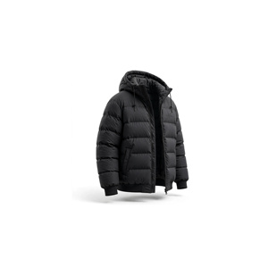 Veste matelassée longue noire pour homme, à capuche, en polyester épais, décontractée, fermeture éclair, coupe-vent avec poches - Product Image 5