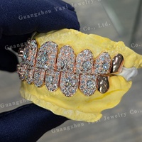 Grillz personnalisés en argent sterling S925, coupe brillante, style Hip Hop, sertis de pierres, pour lune de miel, ensemble haut et bas, pour hommes, tailles 4-12, de la part d'un tiers
