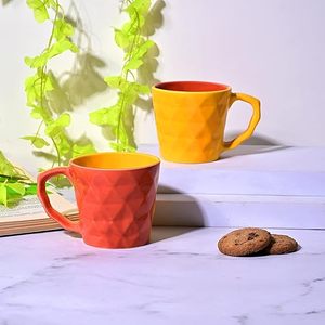 Set of 2 Red & Yellow Diamond Pattern <b>Ceramic</b> Tea <b>Cups</b> - Product Image 4