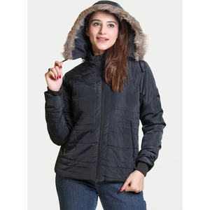 Chaqueta Acolchada para Mujer con Capucha con Ribete de Piel, Cierre de Cremallera, Abrigo de Invierno, Manga Larga, Largo Regular, Color Sólido, Relleno de Poliéster - Product Image 3