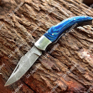 Couteau pliant OEM de haute qualité en acier Damas forgé à la main, parmi les 10 meilleurs, ultra-affûté, gravé, DIY, OBM, tactique, en bois de Pakka, usage polyvalent - Product Image 2