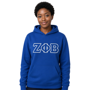 เสื้อฮู้ดปักลาย Zeta Phi Beta สีน้ำเงินรอยัลสำหรับผู้หญิง พร้อมตัวอักษรกรีกแบบถักลาย ZOB  แบบสวมหัว มีกระเป๋าจิงโจ้ - Product Image 1