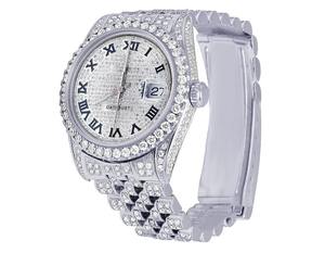 Reloj de Pulsera para Hombre con Diamantes Moissanite, Chapado en Plata de Ley 925, Estilo Ejecutivo, Movimiento de Cuarzo, Cristal de Acero Inoxidable - Product Image 5