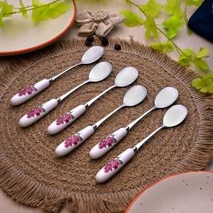 Set of 6 Lilac Flower Print Dessert Tools Elegant Spoon for Enjoying <b>Sweet</b> Treats - Product Image 1