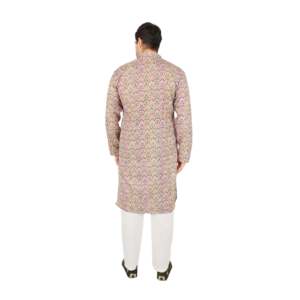 Kurta de Manga Larga Estampada Multicolor para Hombre con Bordado de Seda Dola Peach Marca-TMEN02-01-S - Product Image 3