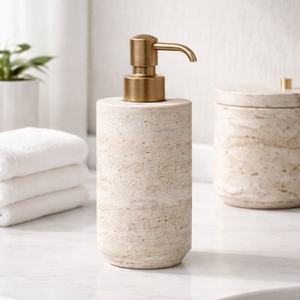 Dispensador de Jabón Líquido de Piedra Travertino de Lujo con Bomba de Metal, Accesorio de Baño y Cocina de Piedra Natural para Hoteles, Hogares y Spas - Product Image 5
