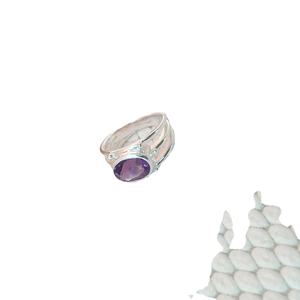 Anillo de piedras preciosas de amatista natural con ajuste de bisel de plata esterlina de alta calidad con diamante para boda - Product Image 1