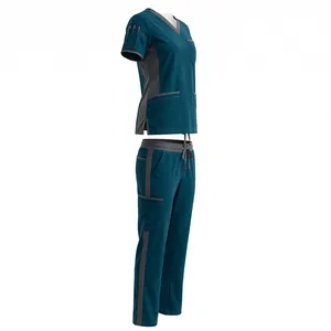 AMKOOR ENTERPRISES Unisex Green <b>Grey</b> Polyester <b>Scrub</b> Set Breathable Medical Uniform Adult Workwear - Product Image 4