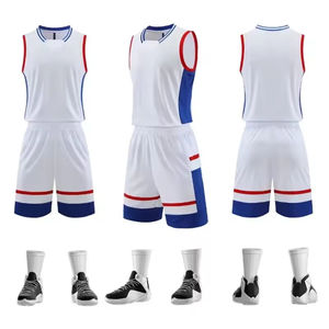 Uniformes de basketball personnalisés imprimés pour équipes et matchs – Couleurs blanc/bleu – 100 % polyester – Anti-humidité et respirant – Vente en gros - Product Image 2