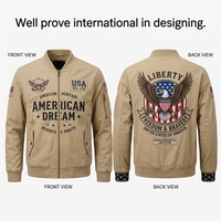 Blouson bomber personnalisé en spandex/polyester marron, coupe-vent et imperméable, 240 g/m², avec patch aigle brodé et manches à empiècements, pour homme