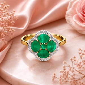 Luxury <b>Green</b> Round Gemstone Floral Cluster <b>Ring</b> for Women Diamond Halo 10K 14K 18K Gold & 925 Silver 935 Silver Fine Jewelry - Product Image 1