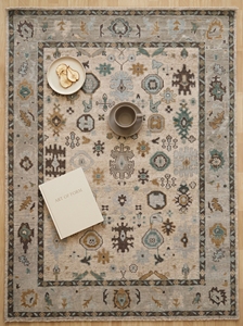 Alfombra de Lana/Algodón Hecha a Mano con Nudos, Estilo Oushak Moderno, Geométrica, para Interiores de Lujo y Uso en Picnic |   Alfombra de inspiración turca - Product Image 6