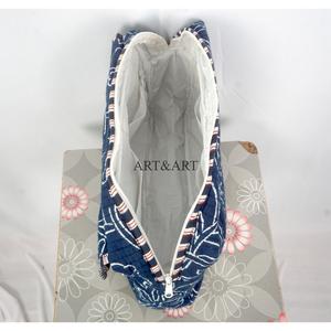 Classy Quilted 100% Pure Cotton Cosmetic Bag Navy Hand Block Floral Print Portable <b>Travel</b> Pouch Waterproof Pouch Bag - Product Image 3