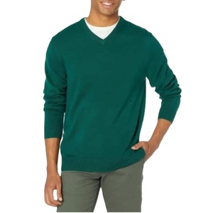Pull à col en V pour homme, 100% coton, 12G, manches longues, couleur unie, avec lavage au silicone, vêtements d'automne, fournisseur du Bangladesh. - Product Image 4