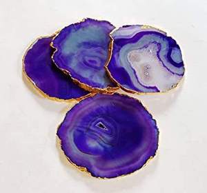 Wholesale Luxury Personalized Handmade Purple <b>Agate</b> <b>Coasters</b> Crystal Golden Electroplated Finish Sale Aameena <b>Agate</b> - Product Image 3