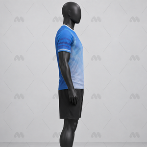 Maillot de football pour homme adulte, bleu dégradé, manches courtes, respirant, coupe athlétique, 100% polyester, col rond, imprimé numérique - Product Image 2