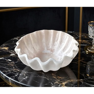 Bol à fruits en résine de haute qualité, sûr pour les aliments, décoration de table, ustensiles de cuisine, bol en résine marbrée blanche fait main, cadeaux de déménagement - Product Image 1
