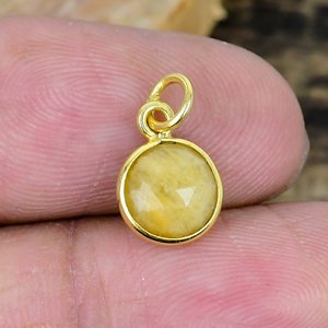 Collier avec pendentif en saphir jaune naturel de forme ronde, pierre précieuse, chaîne en or 18 carats micro-plaqué sur argent sterling 925 - Product Image 4