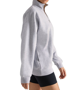 Women's Winter 100% Cotton Eco-Friendly Quarter <b>Zipper</b> Fleece Sweatshirt with Customized Sequined Logo Badge Printing - Product Image 3