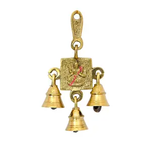 골동품 마무리 인도 수제 황동 바람 차임 주님 Laxmi 벨 매달려 홈 및 사원 장식