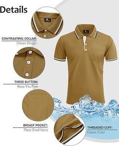 Chemise homme slim fit à manches courtes, couleur unie, poche poitrine, respirante, séchage rapide, col tricoté, boutonnée, décontractée, pour le golf, en polyester - Product Image 5