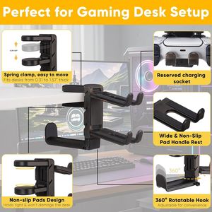 3 in 1 Adjustable Under Desk Headphone Hanger Universal 2 <b>Controller</b> Slots and 1 Headset Holder <b>Stand</b> Game Accessories - Product Image 6