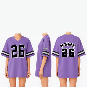 Robe de football surdimensionnée personnalisée pour femme, col en V, manches courtes, t-shirt long de sport, haut streetwear violet - Product Image 2