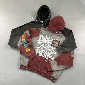 Sudadera con Capucha Gótica para Hombre, Estampado de Telaraña Negra, Talla Grande, Tejido de Algodón, Corte Regular, Estilo Urbano Otoñal - Product Image 5