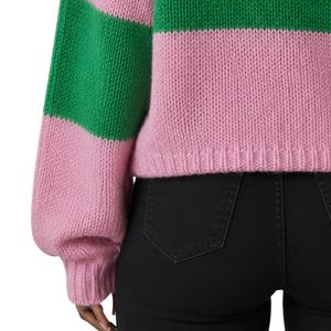 Cardigan à rayures rose et vert pour femme, pull en tricot décontracté, cardigan à manches longues, doux et chaud, vêtement d'extérieur pour superposition - Product Image 4