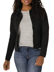Women's Black Trucker Jacket Full Sleeve Turn-down Collar Denim Style Zipper Closure Solid Color Casual Autumn Wear - Product Image 3