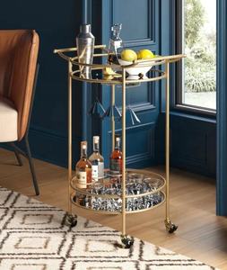SWT 2024 2-टियर होटल किचन गोल्ड मेटल मिरर मिनी वाइन बार ट्रॉली सर्विंग कार्ट ट्रॉली - Product Image 1