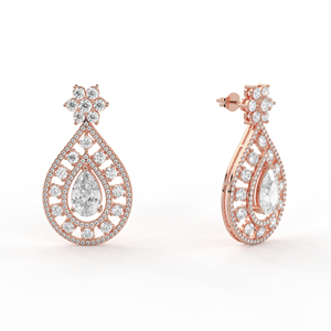 POOJA DIAMOND 14K 18K <b>Gold</b> Lab Grown Diamond Pear Cut Double Halo Dangle Earrings IGI Certified Luxury Floral Bridal Wedding - Product Image 3