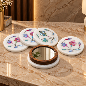 Luxury Marble <b>Makeup</b> <b>Mirror</b> Mother Pearl Inlay Handmade Stone <b>Vanity</b> <b>Mirror</b> Home Decor Custom Design Stonecrafts International - Product Image 1