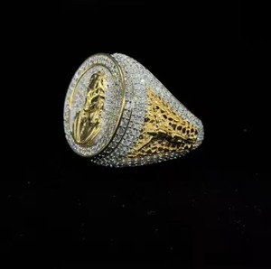 Designer Unisex Moissanite <b>Cocktail</b> <b>Ring</b> 10/14/18K White Rose Yellow <b>Gold</b> Rhodium Plated Channel Setting Luxury KRISHNAM JEWELS - Product Image 3