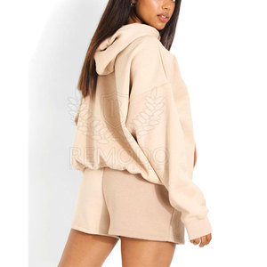 Ensemble court à capuche pour femme, design personnalisé, manches longues tombantes, avec poches, en fibre de coton à séchage rapide, tenue décontractée assortie - Product Image 2